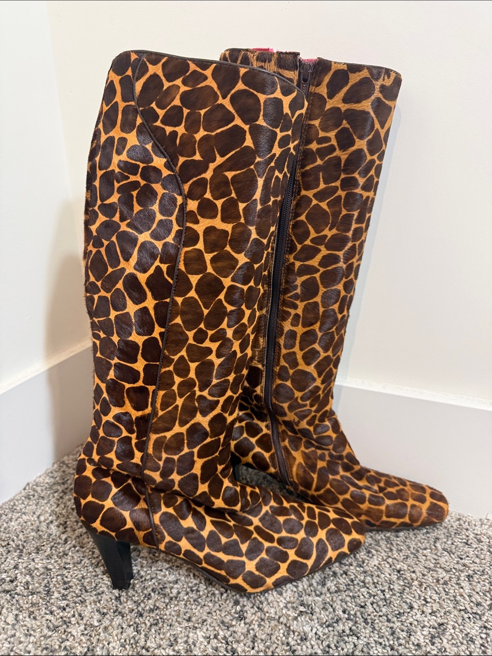 Lilly Pulitzer Giraffe Print Pony Calf Hair Leather Boots Knee High 9